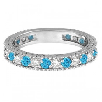 Diamond & Blue Topaz Eternity Ring Band 14k White Gold (1.08ct)