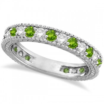 Diamond & Peridot Eternity Ring Band 14k White Gold (1.08ct)