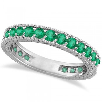 Emerald Eternity Ring Anniversary Ring Band 14k White Gold (1.16ct)