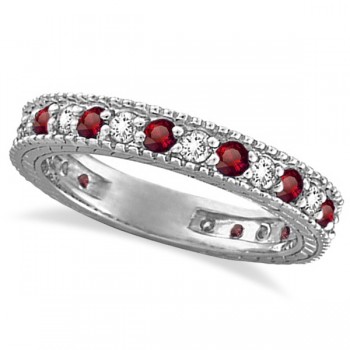 Diamond & Garnet Eternity Ring Filigree Band 14k White Gold (1.08ctw)