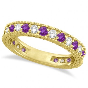 Diamond & Amethyst Eternity Ring Band 14k Yellow Gold (1.08ct)