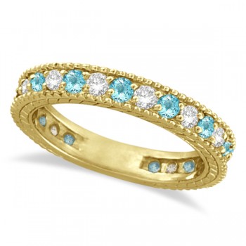 Diamond & Aquamarine Eternity Ring Band 14k Yellow Gold (1.08ct)