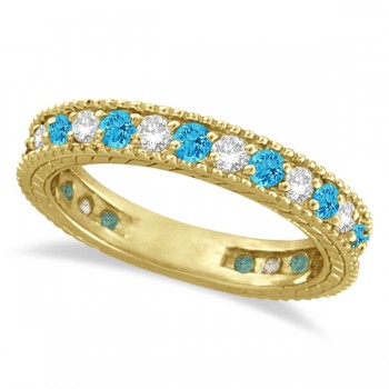 Diamond & Blue Topaz Eternity Ring Band 14k Yellow Gold (1.08ct)