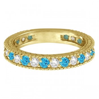 Diamond & Blue Topaz Eternity Ring Band 14k Yellow Gold (1.08ct)