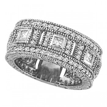 Round & Princess Eternity Diamond Byzantine Ring 14k White Gold (1.72ct)