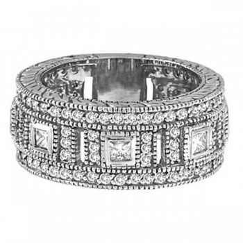 Round & Princess Eternity Diamond Byzantine Ring 14k White Gold (1.72ct)