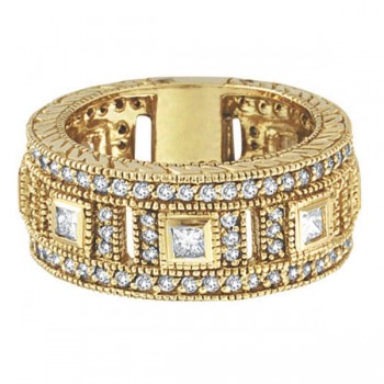 Round & Princess Eternity Diamond Byzantine Ring 14k Yellow Gold (1.72ct)