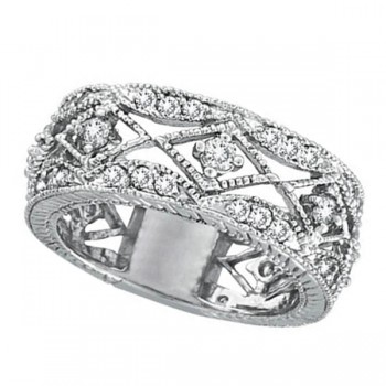 Antique Style Diamond Ring Filigree Band in 14k White Gold (1.00ct)