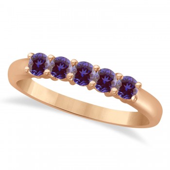 Five Stone Lab Grown Alexandrite Ring Anniversary Band 14k Rose Gold (0.50ctw)