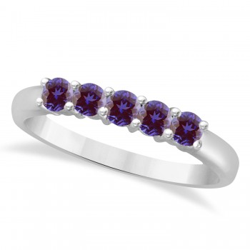 Five Stone Lab Grown Alexandrite Ring Anniversary Band 14k White Gold (0.50ctw)