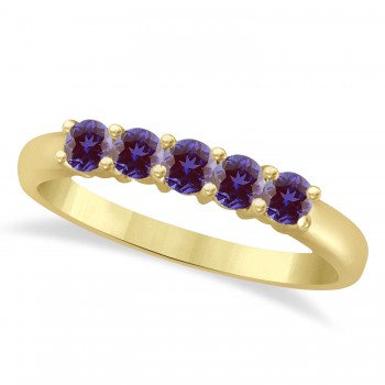 Five Stone Lab Grown Alexandrite Ring Anniversary Band 14k Yellow Gold (0.50ctw)