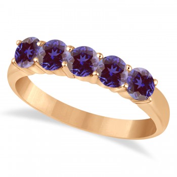 Five Stone Lab Grown Alexandrite Ring Anniversary Band 14k Rose Gold (1.00ctw)