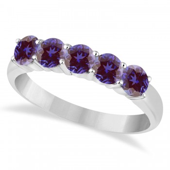 Five Stone Lab Grown Alexandrite Ring Anniversary Band 14k White Gold (1.00ctw)