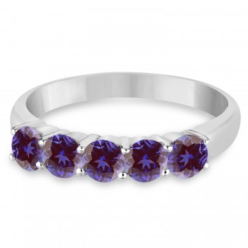 Five Stone Lab Grown Alexandrite Ring Anniversary Band 14k White Gold (1.00ctw)