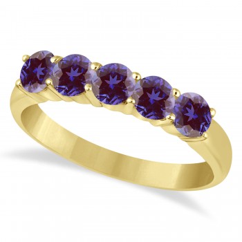 Five Stone Lab Grown Alexandrite Ring Anniversary Band 14k Yellow Gold (1.00ctw)