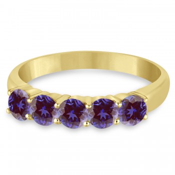 Five Stone Lab Grown Alexandrite Ring Anniversary Band 14k Yellow Gold (1.00ctw)