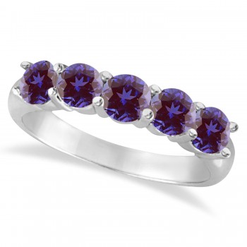 Five Stone Lab Grown Alexandrite Ring Anniversary Band 14k White Gold (1.50ctw)