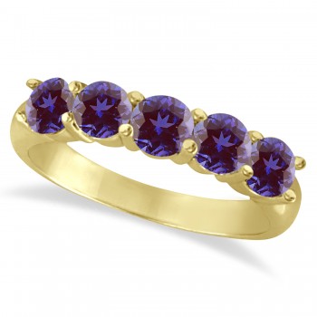 Five Stone Lab Grown Alexandrite Ring Anniversary Band 14k Yellow Gold (1.50 ctw)