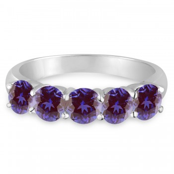 Five Stone Lab Grown Alexandrite Ring Anniversary Band 14k White Gold (2.00ctw)