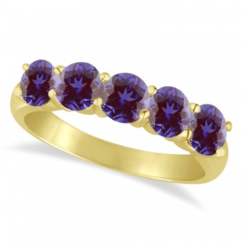 Five Stone Lab Grown Alexandrite Ring Anniversary Band 14k Yellow Gold (2.00 ctw)