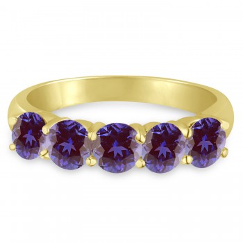 Five Stone Lab Grown Alexandrite Ring Anniversary Band 14k Yellow Gold (2.00 ctw)