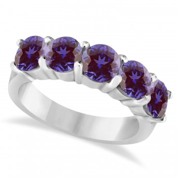 Five Stone Lab Grown Alexandrite Ring Anniversary Band 14k White Gold (2.50ctw)