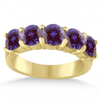 Five Stone Lab Grown Alexandrite Ring Anniversary Band 14k Yellow Gold (2.50 ctw)