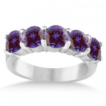 Five Stone Lab Grown Alexandrite Ring Anniversary Band 14k White Gold (3.00ctw)