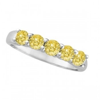 Five Stone Fancy Yellow Canary Diamond Anniversary Ring 14k White (1.00ct)