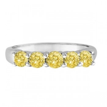 Five Stone Fancy Yellow Canary Diamond Anniversary Ring 14k White (1.00ct)