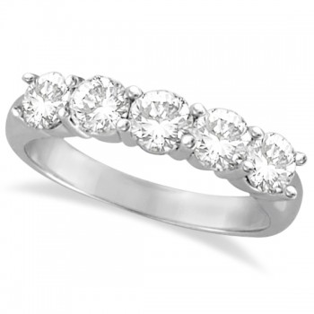 Five Stone Diamond Ring Anniversary Band 18k White Gold (1.50ct)