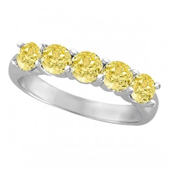 Five Stone Fancy Yellow Canary Diamond Anniversary Ring 14k White (1.50ct)