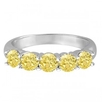 Five Stone Fancy Yellow Canary Diamond Anniversary Ring 14k White (1.50ct)