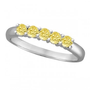 Five Stone Fancy Yellow Canary Diamond Anniversary Ring 14k White (0.50ct)