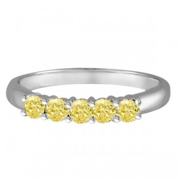 Five Stone Fancy Yellow Canary Diamond Anniversary Ring 14k White (0.50ct)
