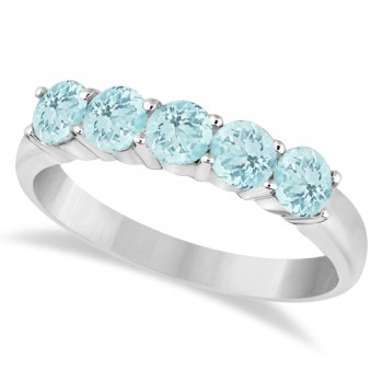 Five Stone Aquamarine Ring 14k White Gold (1.60ctw)