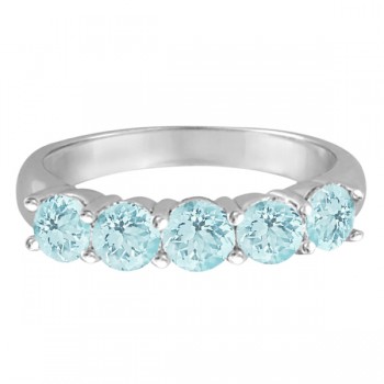 Five Stone Aquamarine Ring 14k White Gold (2.20ctw)