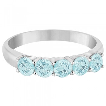 Five Stone Aquamarine Ring 14k White Gold (1.60ctw)