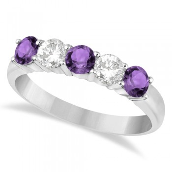 Five Stone Diamond and Amethyst Ring 14k White Gold (1.36ctw)