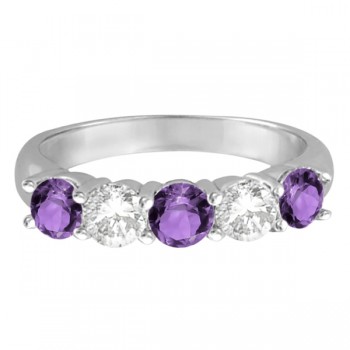 Five Stone Diamond and Amethyst Ring 14k White Gold (1.92ctw)