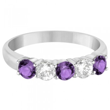 Five Stone Diamond and Amethyst Ring 14k White Gold (1.36ctw)