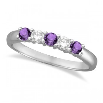 Five Stone Diamond and Amethyst Ring 14k White Gold (0.67ctw)