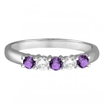 Five Stone Diamond and Amethyst Ring 14k White Gold (0.67ctw)