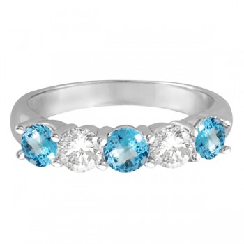 Five Stone Diamond and Blue Topaz Ring 14k White Gold (1.92ctw)