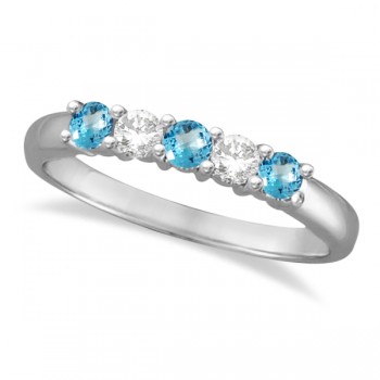 Five Stone Diamond and Blue Topaz Ring 14k White Gold (0.67ctw)