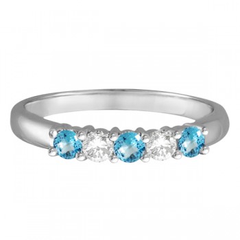 Five Stone Diamond and Blue Topaz Ring 14k White Gold (0.67ctw)