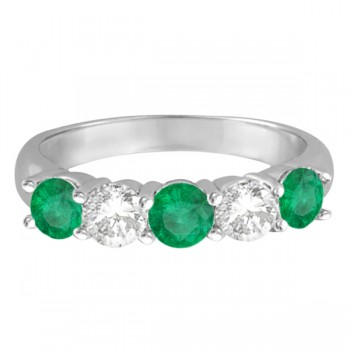 Five Stone Diamond and Emerald Ring 14k White Gold (1.95ctw)