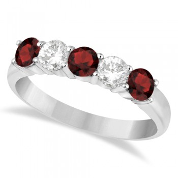 Five Stone Diamond and Garnet Ring 14k White Gold (1.36ctw)