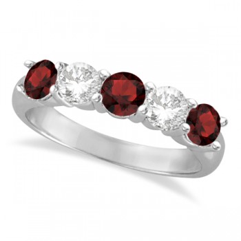 Five Stone Diamond and Garnet Ring 14k White Gold (1.92ctw)