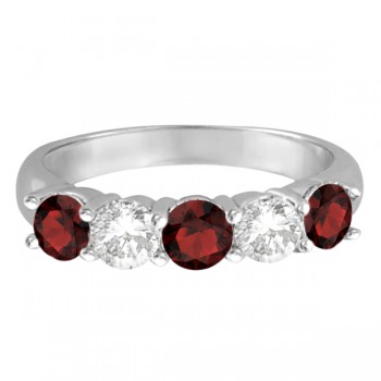 Five Stone Diamond and Garnet Ring 14k White Gold (1.92ctw)